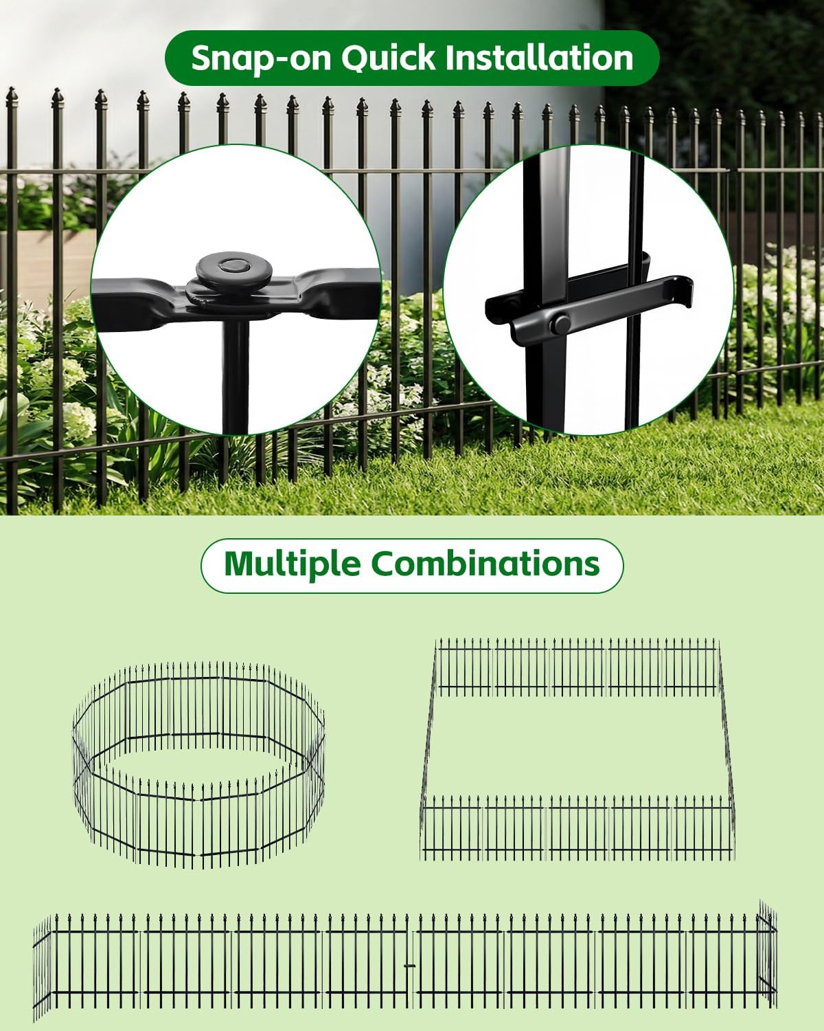 Metal Garden Fence 42" H x 30" W (5 Pack), No Digging Thicken Decorative Garden Border Fence, Rustproof Black Garden