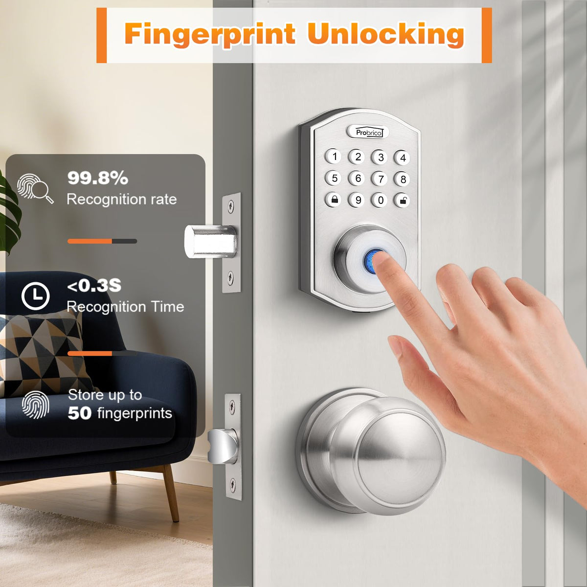 Smart Keyless Entry Door Lock with Knob Set, Satin Nickel