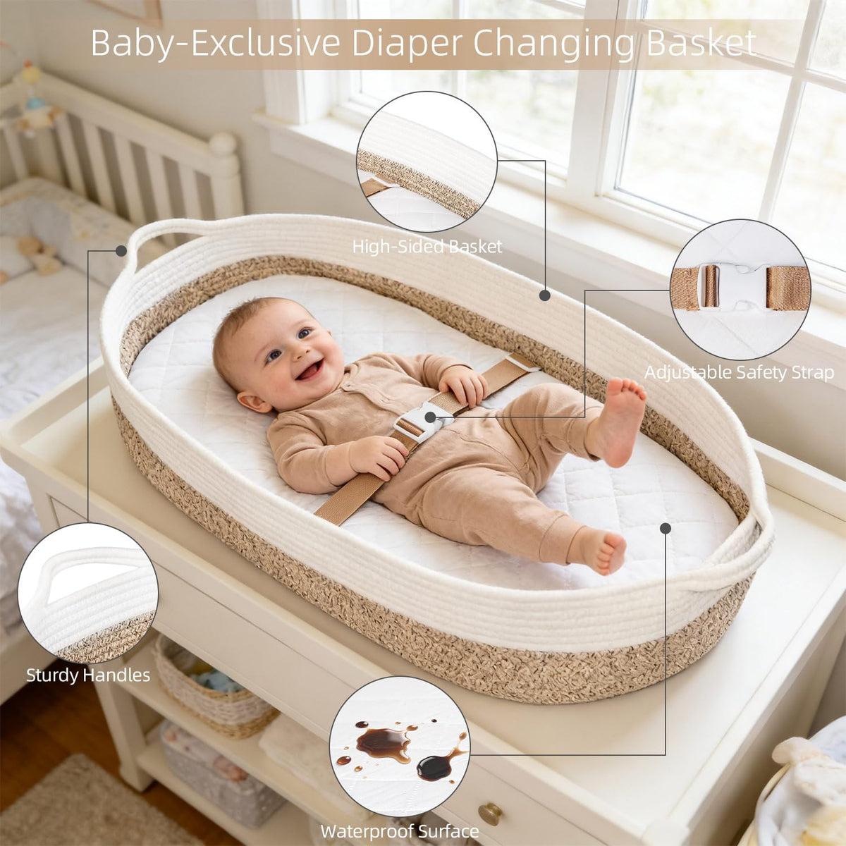 Baby Changing Basket with Diaper Changing Pad Breathable Waterproof
