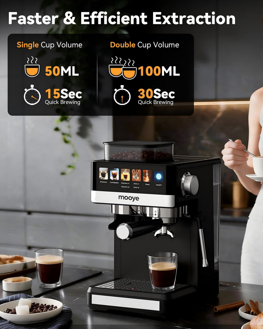 Espresso Machine with Grinder, 20 Bar Coffee Maker with Milk Frother