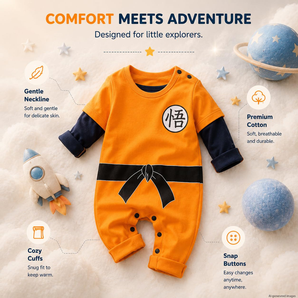 Newborn Baby Romper Outfit for Boys Girls Cartoon Long Sleeve Jumpsuit Coming Home Gift Baby Clothes Orange 12-24