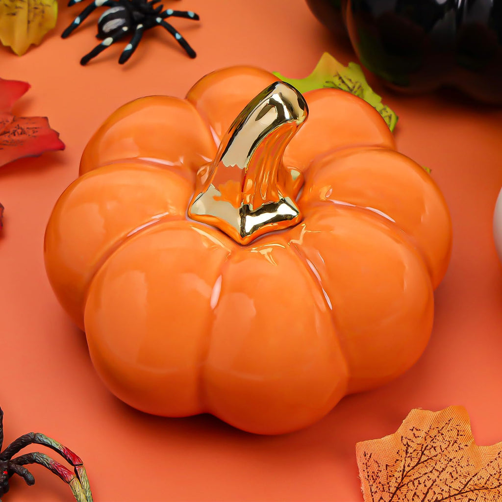 4 Inch Ceramic Pumpkins for Fall Home Decorations - Orange