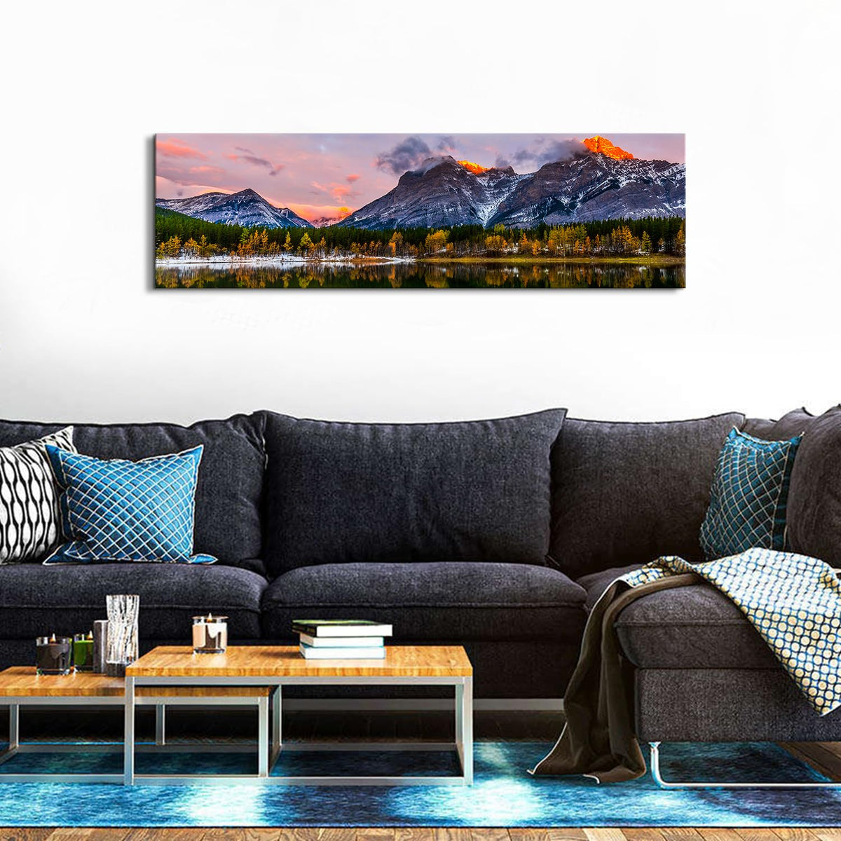 Sunset Landscape Canvas Wall Art Wall Decor Snow Mountain Forest River Nature National Park Scenery Picture Prints