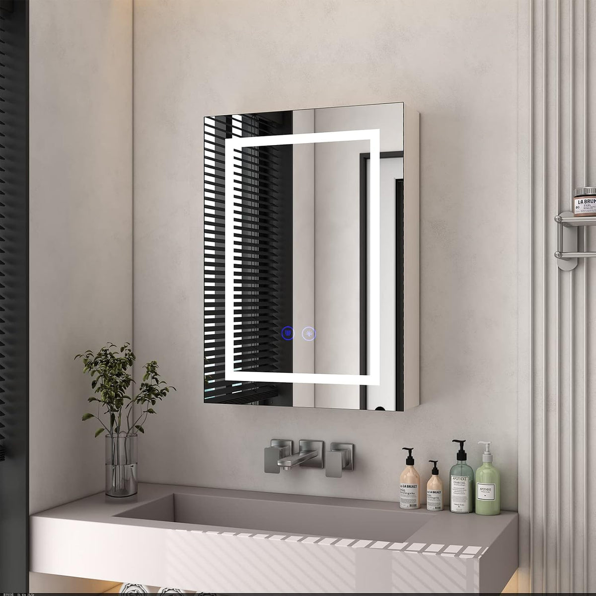 Lighted Medicine Cabinet with Mirror, 20" x 28" LED Medicine Cabinet with Lights, Wall Mounted with Storage Shelves