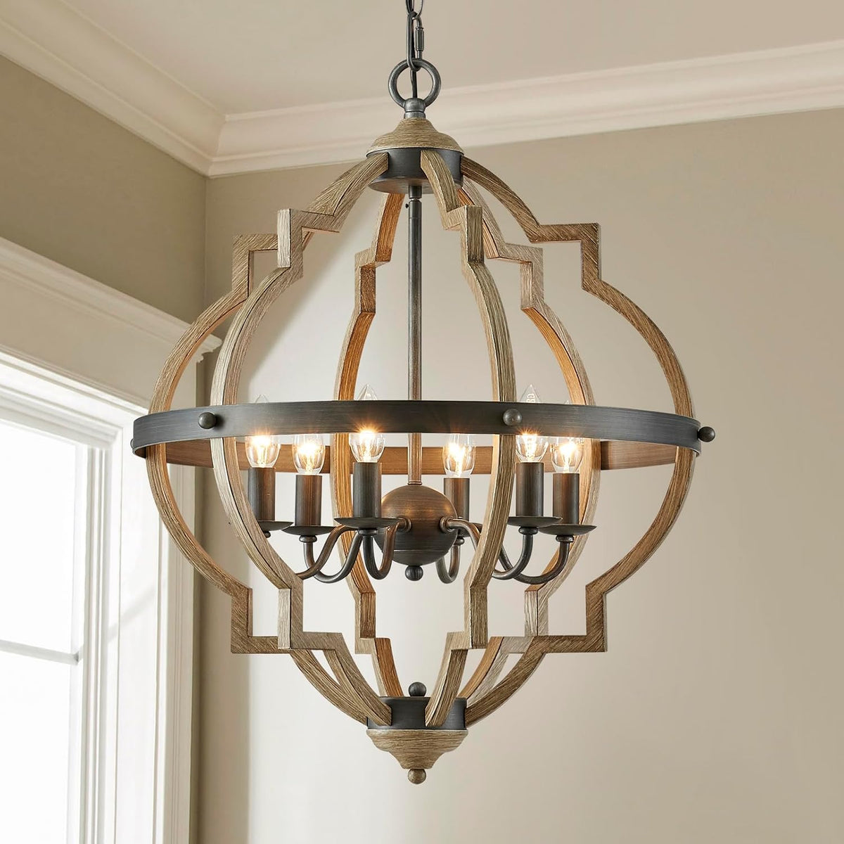 Six-Light Rustic Farmhouse Chandelier Light Fixture for Dining Rooms