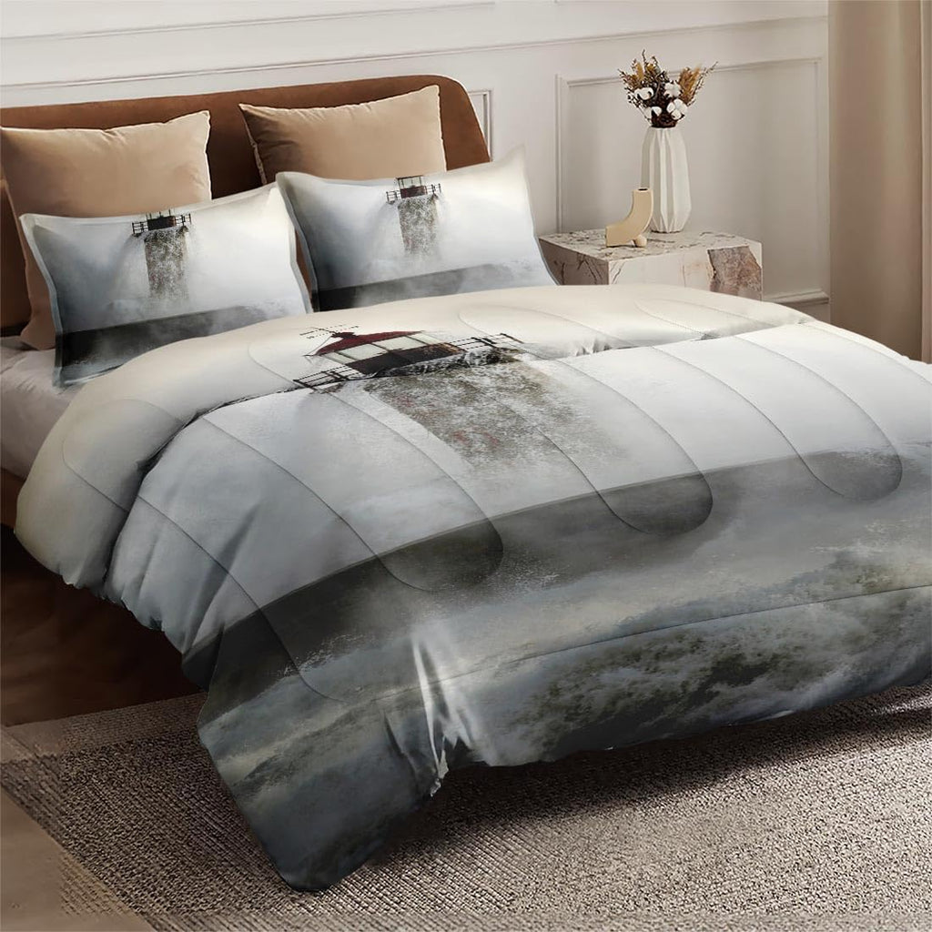 Comforter Set, 3 Pieces Ocean Coastal Bedding, All Season