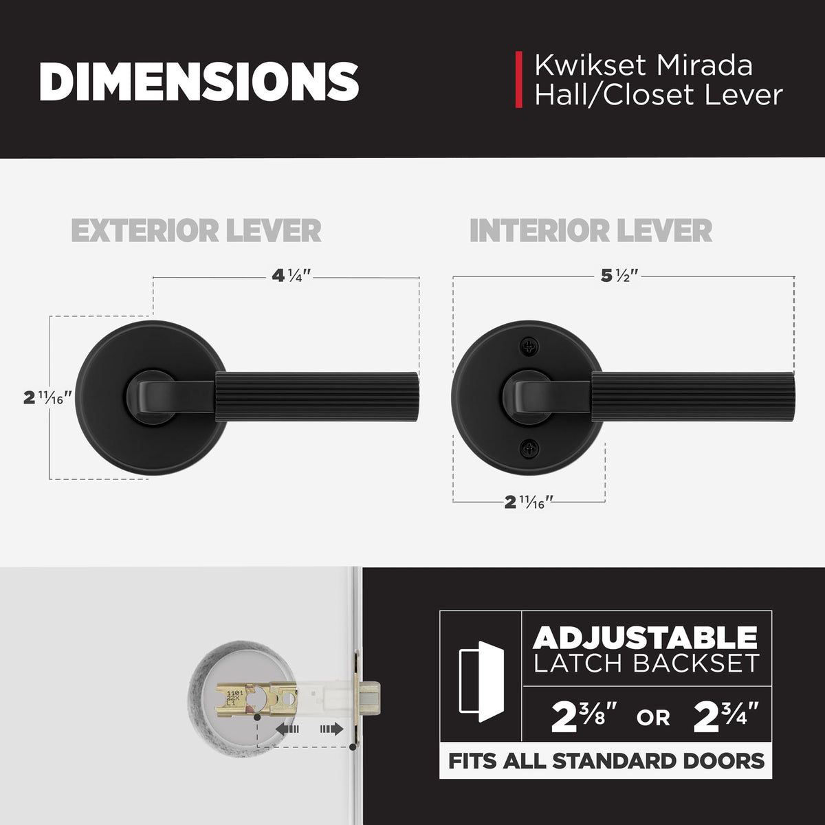 Mirada Interior Round Passage Door Handle, Lever for Closet and Hallway Doors, Reversible Non-Locking Handle Lever