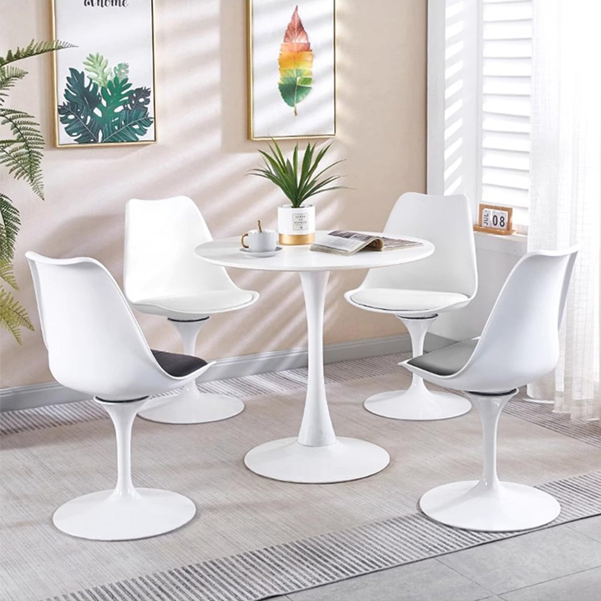 Inspired Saarinen Style Swivel Tulip Side Chair with Backrest, Multi-Colour Leather Soft Cushion Armless Dining Chairs Office Living Room