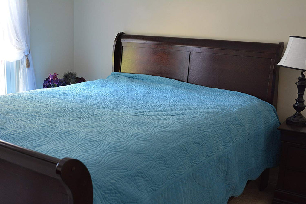 Solid Blue Bedspread Set - Good Vibration - 3 PC Super Soft Warm Matelasse Coverlet Bedding - Twin