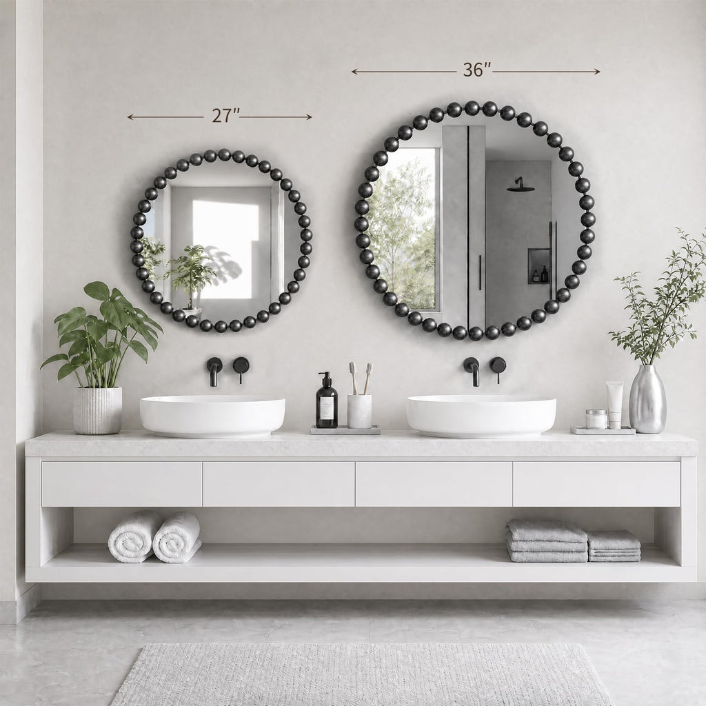 Park 27 inch Black Round Mirror, Round Mirrors for Wall Decor, Metal Frame Circle Mirror, Round Wall Metal Art Mirror