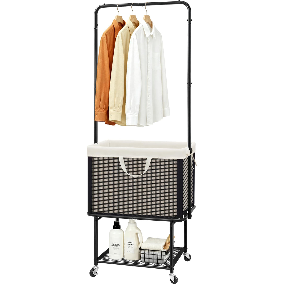 Rolling Laundry Cart with Hanging Bar, Laundry Hamper with Wheels