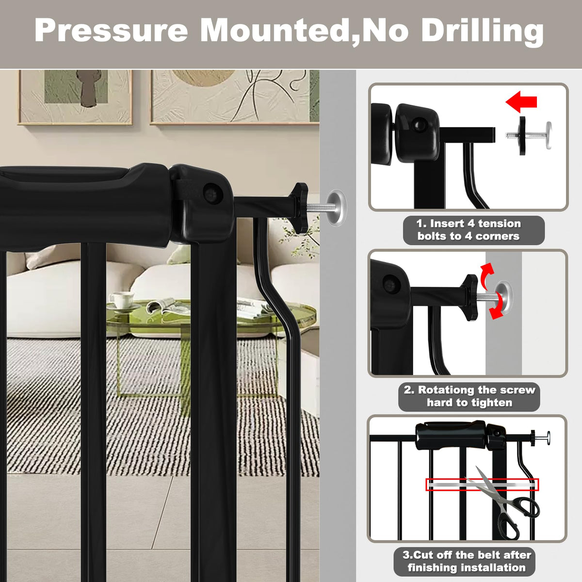 29-34 Inch Wide Baby Gate Pressure Mounted Safety Gate with Door