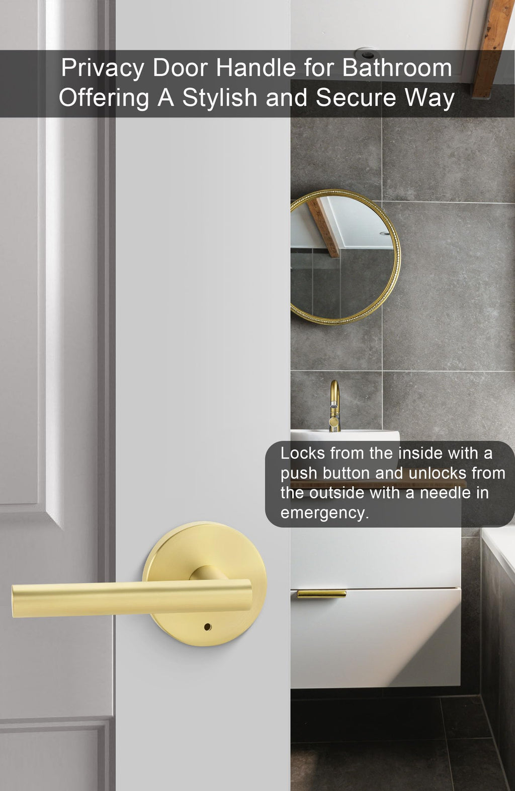 Gold Door Handles Interior, Zinc Alloy Heavy Duty Brushed Gold Interior Door Handles Bathroom, Modern Round Privacy
