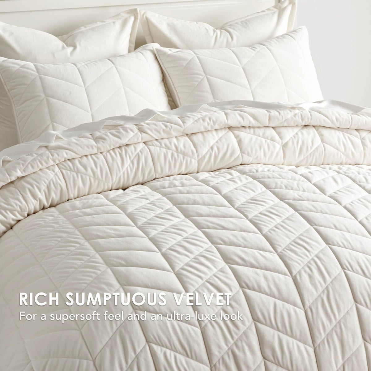 3 Pieces Matelasse Oversized Velvet Quilts, Cream White