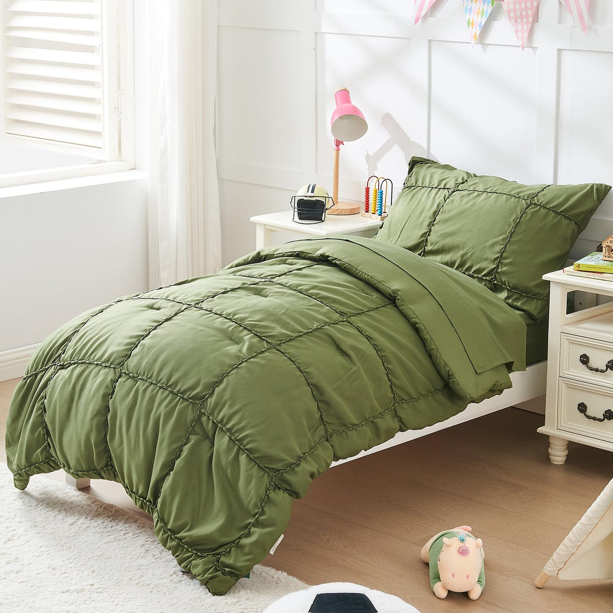 Toddler Bedding Set - 4 Pieces Crib Bed Set for Boys,Soft Embroidery Toddler Comforter Set,Includes Quilted