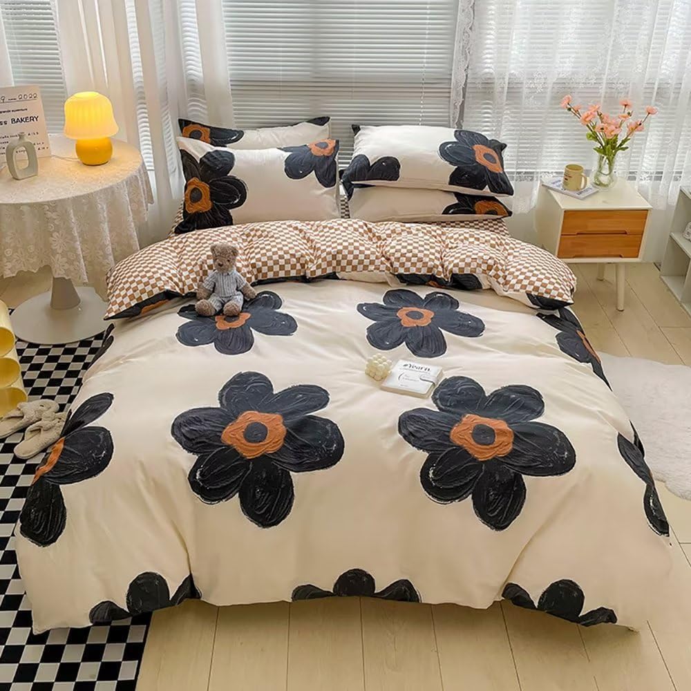 Black Sunflower Comforter Full Boho Floral Bedding Botanical Quilt