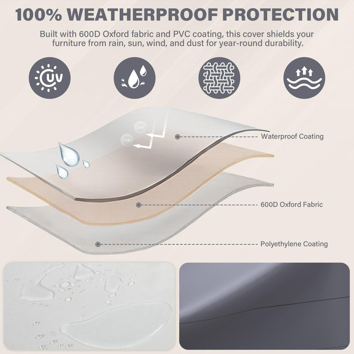 Patio Furniture Cover - Heavy-Duty 600D Oxford Waterproof Outdoor Furniture Covers with Windproof Buckle Straps for