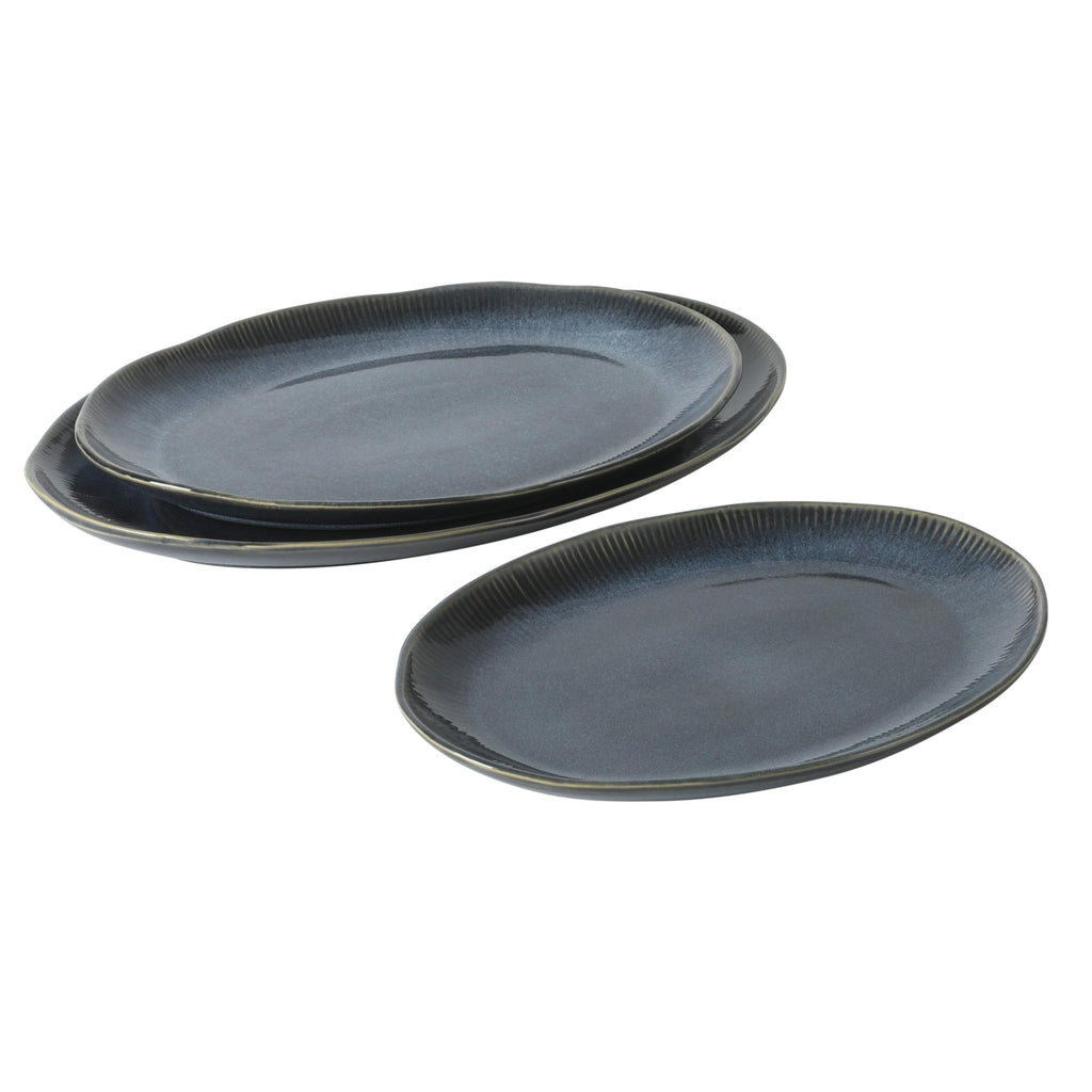 Sandy Pines 3 Piece Oval Platter Set, 15.7", 13.75" & 12" Stoneware Serving Platters, Reactive Glaze Finish