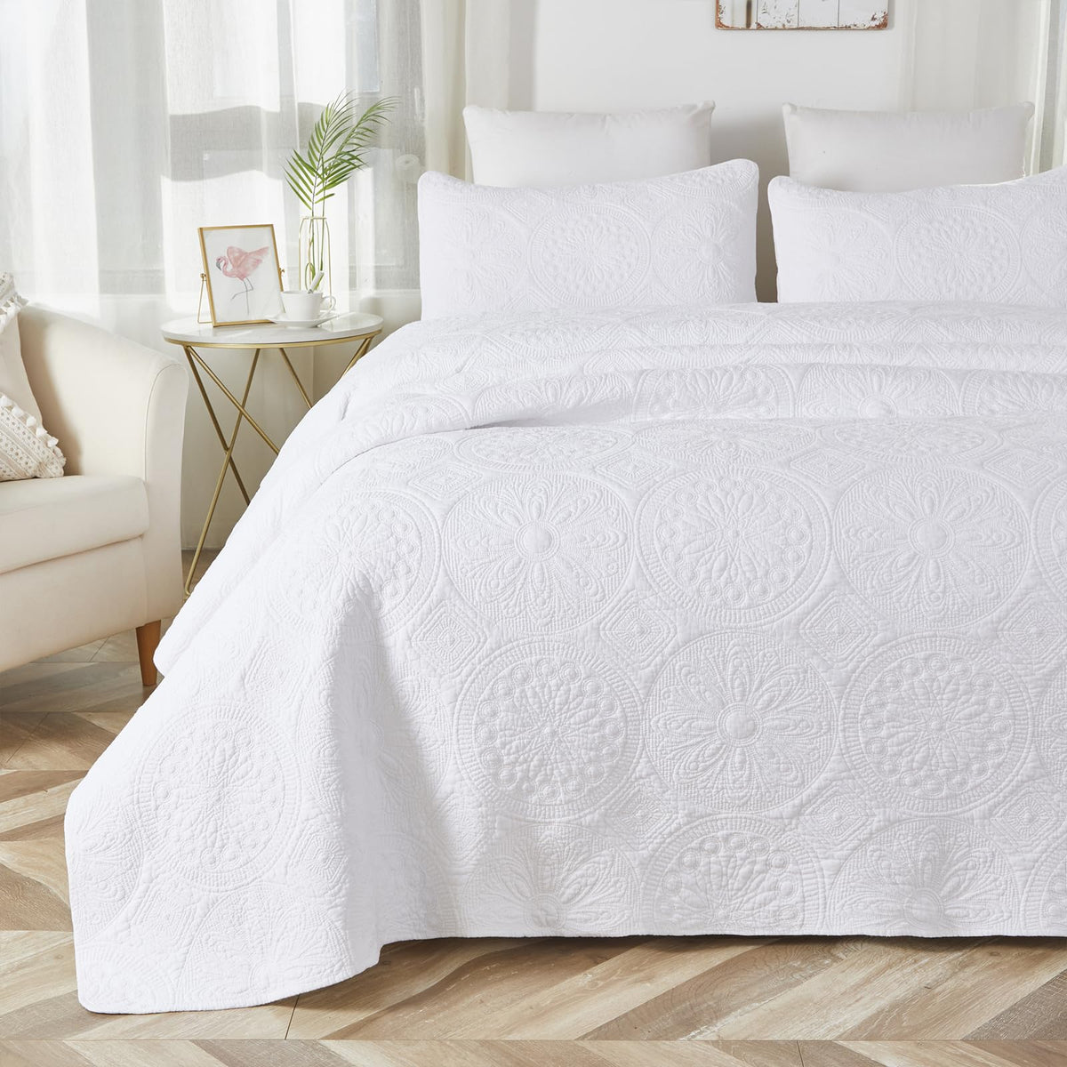 Luxury Medallion Quilt Bedding Set Cotton Farmhouse Comforter Set Bedspread Matelasse Coverlet