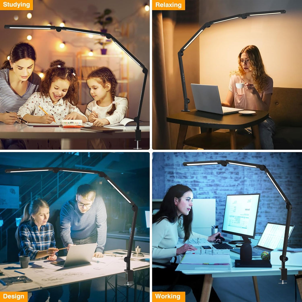 Bright LED Desk Lamp with Clamp,Eye Caring Architect Led Desk Lights with Adjustable Swing Arm Home,Dimming