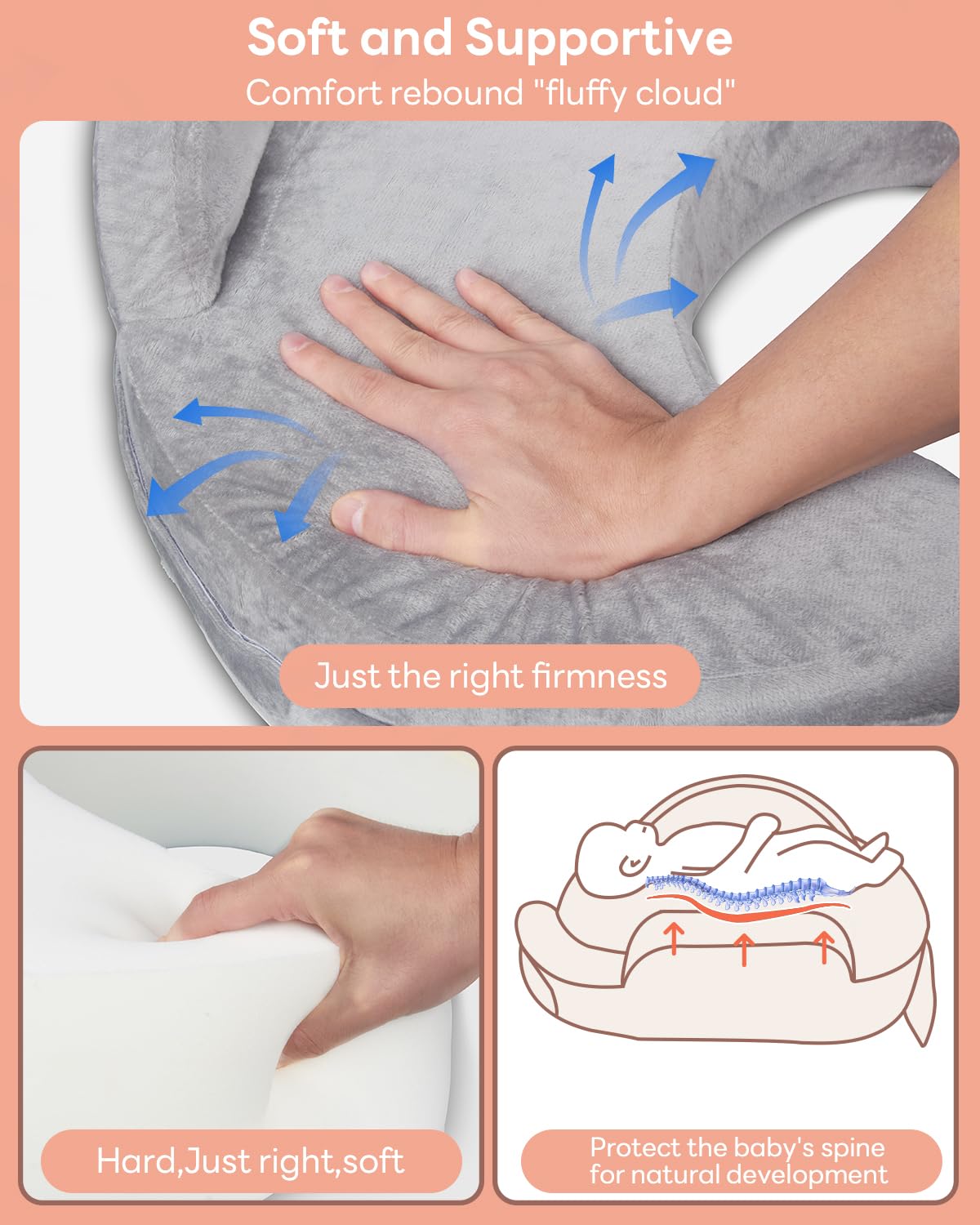 Nursing Pillow for Standing or Sitting Use by Parents - Gray