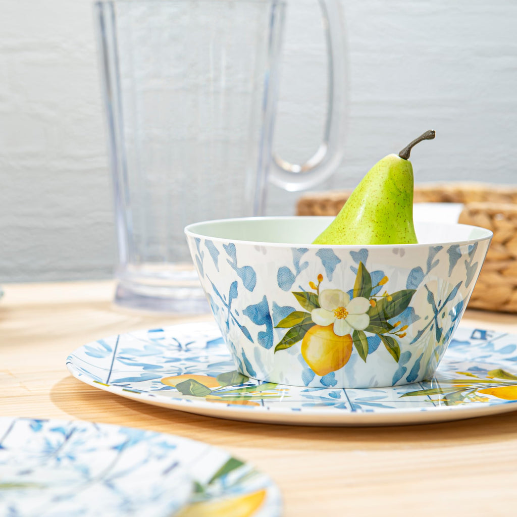 Melamine Dinnerware12 Piece Outdoor Indoor Set, Lemon Tiles