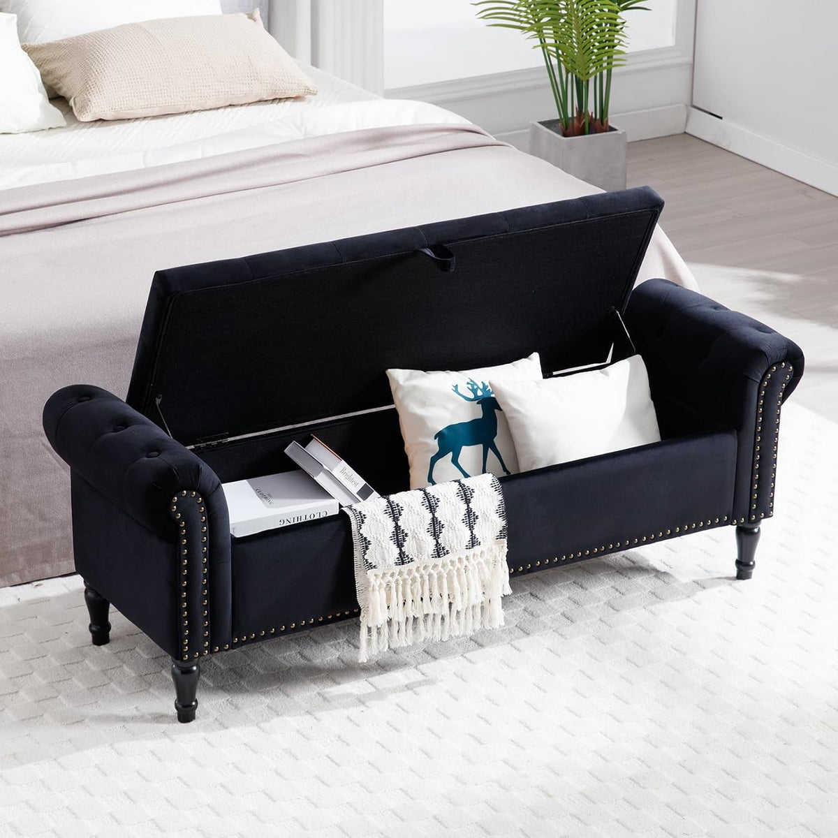 67'' End of Bed Storage Bench King Size, Storage Bench End of Bed, Upholstered Velvet Tufted Storage Ottoman Benches