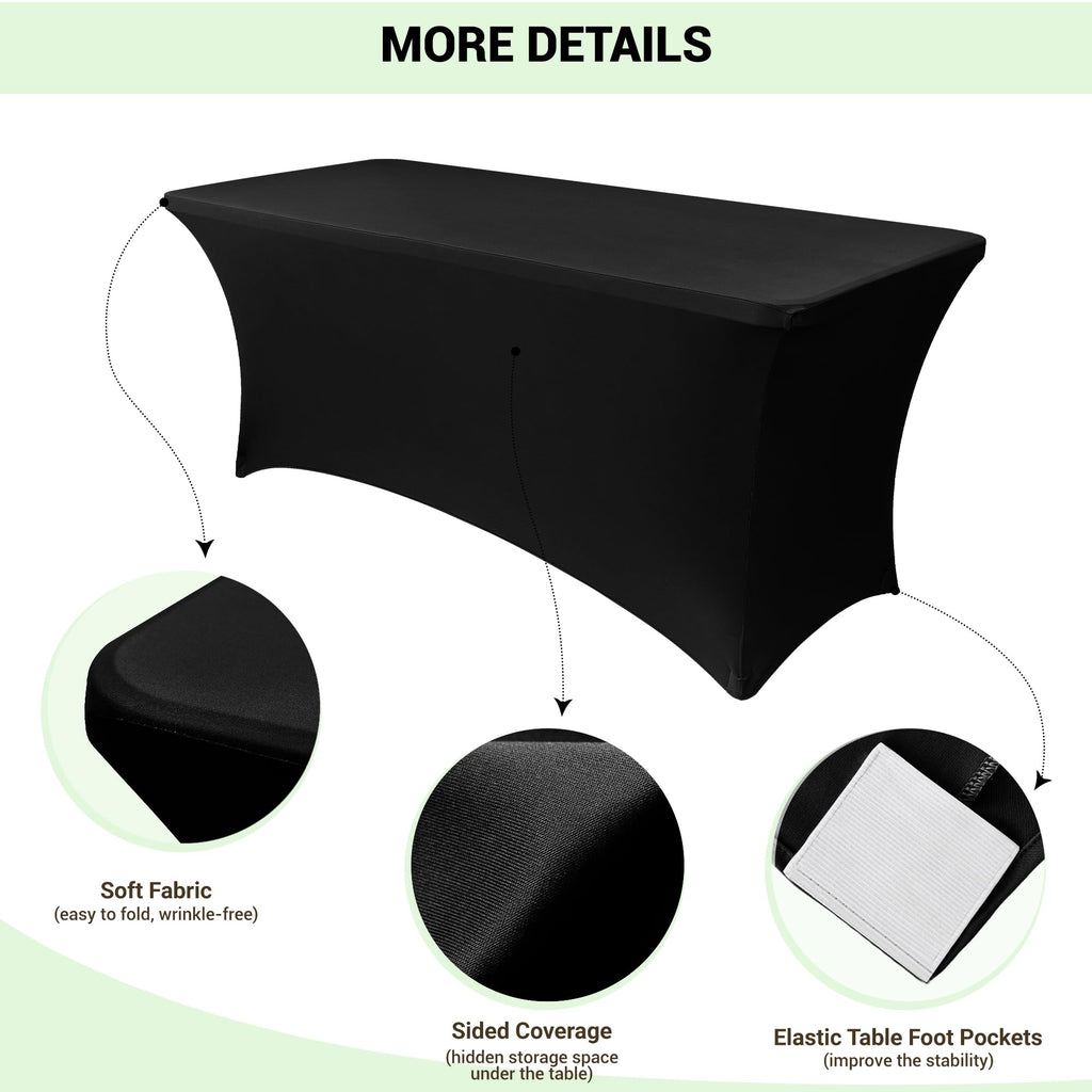 6ft Stretch Black Spandex Table Cloth 2 Pack for Folding Tables