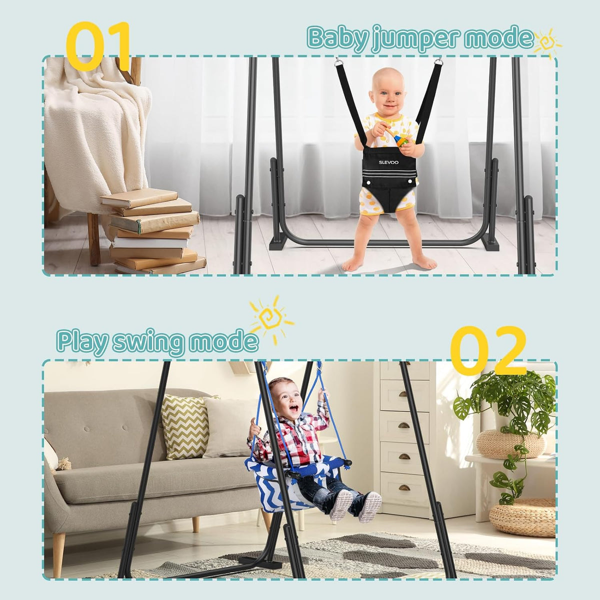 2 in 1 Baby Jumper Swing, Toddler Swing 6 Months to 6 Years Black