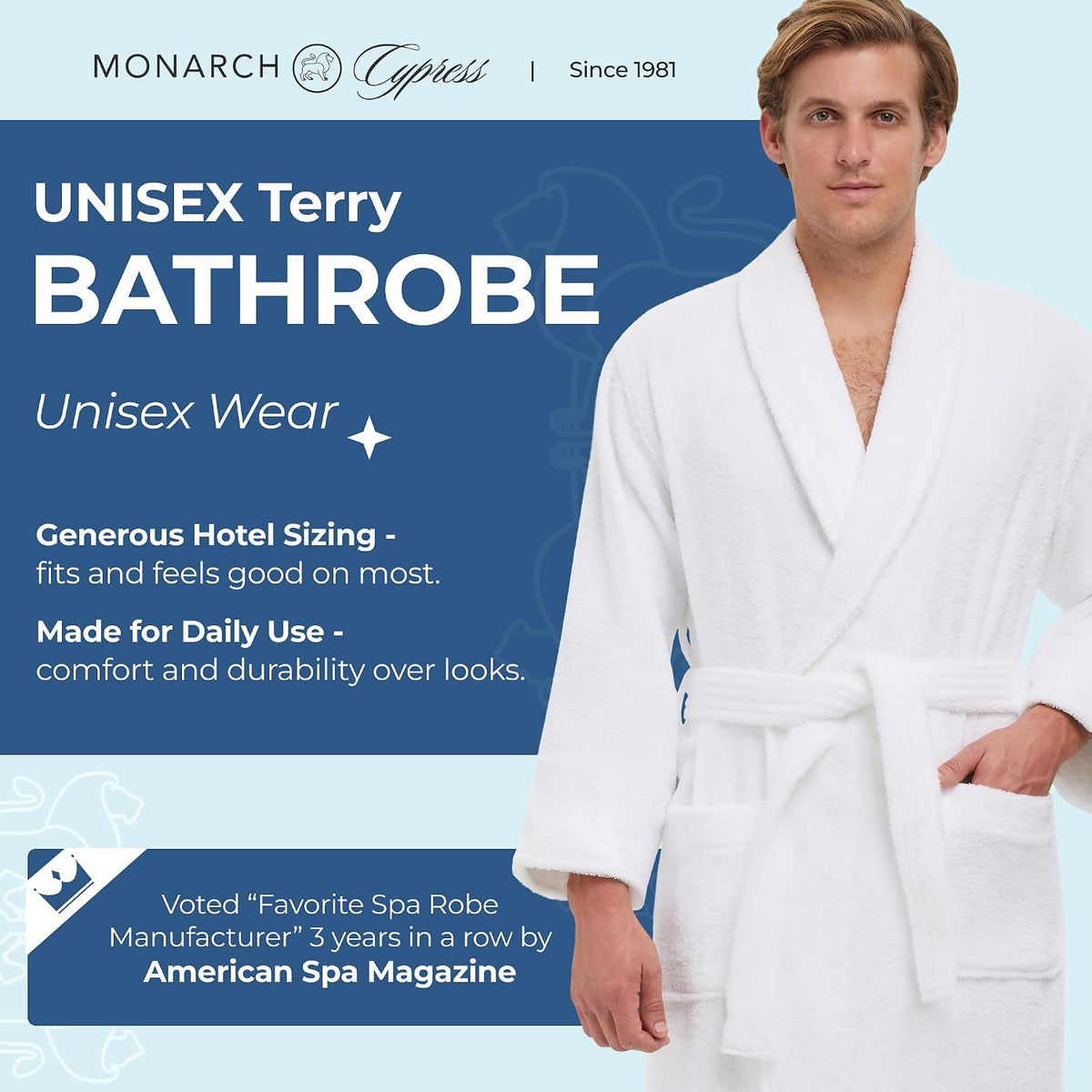 Terry Shawl Collar Unisex Bathrobe | Thick Terrycloth Fabric, Generously Sized Hotel & Spa Robe with Pockets