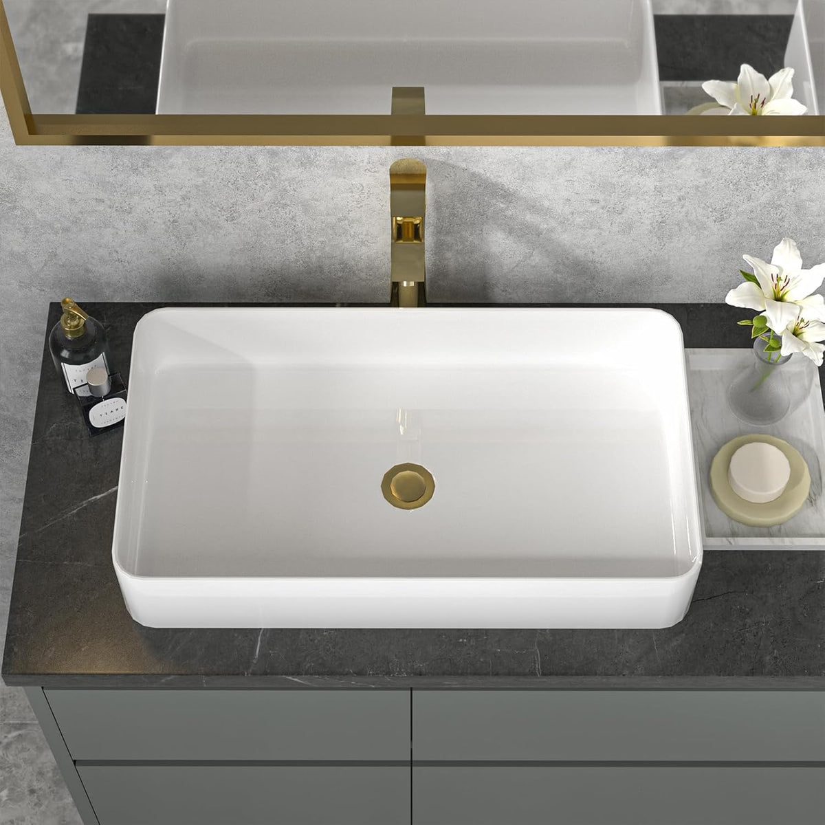 24 Vessel Sink Rectangle - 24 x 14 Inch Bathroom Sink Modern Large Rectangular Above Counter White Porcelain