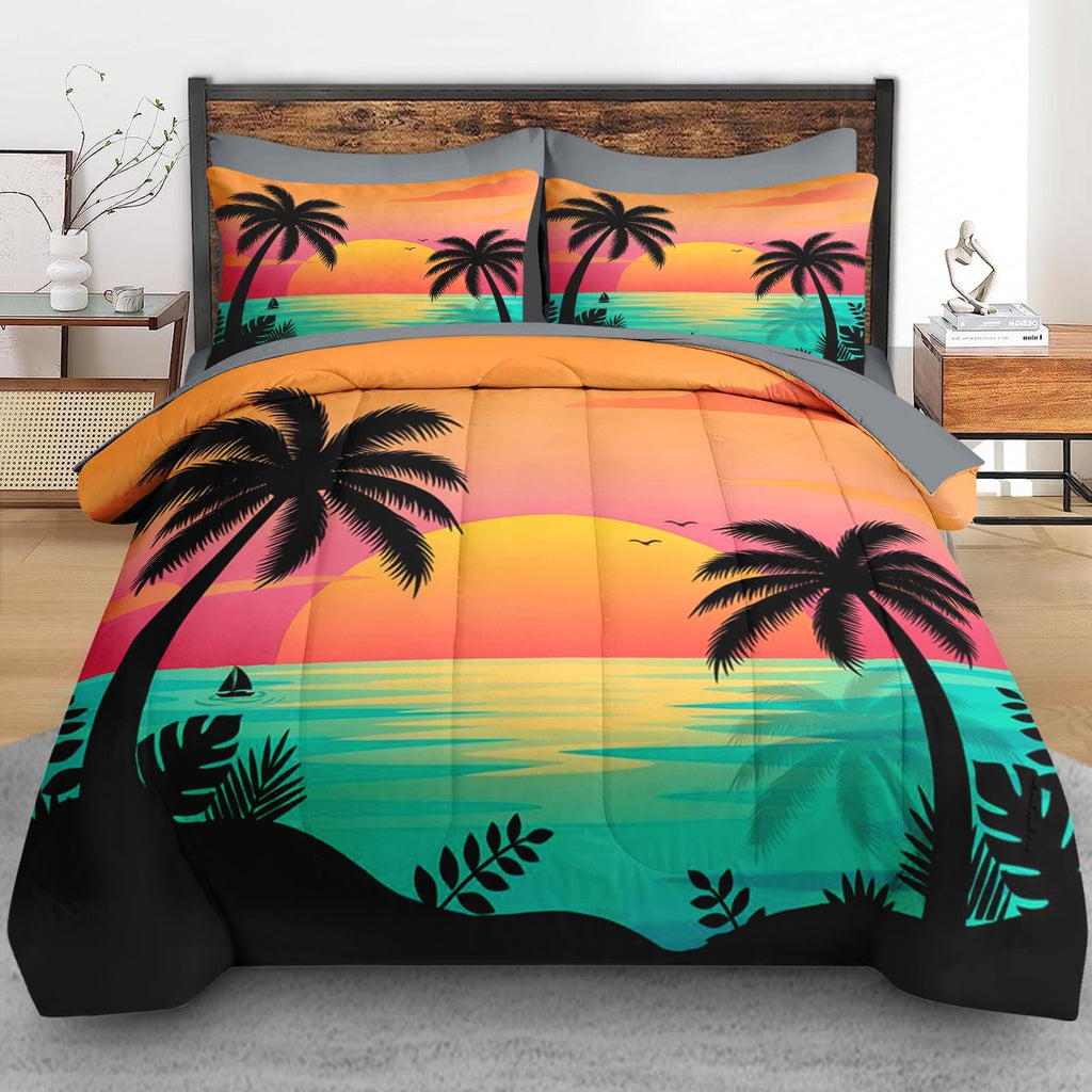 Comforter Set with Sheets, 5 Pieces Beach Sunset Bedding