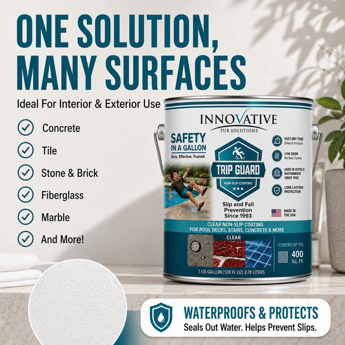 Trip Guard Clear Textured Anti Slip Floor Coating and Sealant - Slip Resistance for Concrete, Stairs, Ramps, Patios