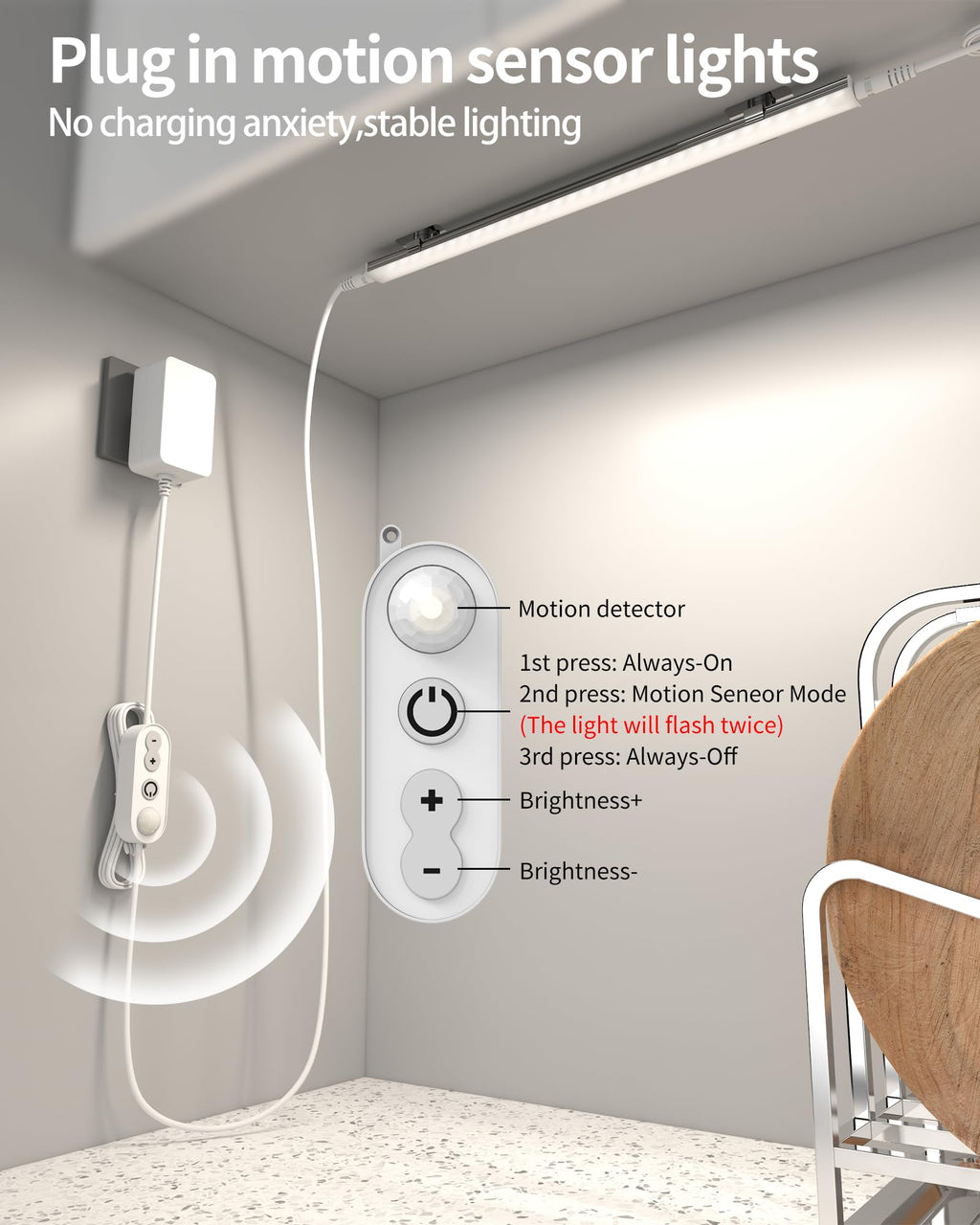 Motion Sensor Under Cabinet Lighting 2700K 3-Pack