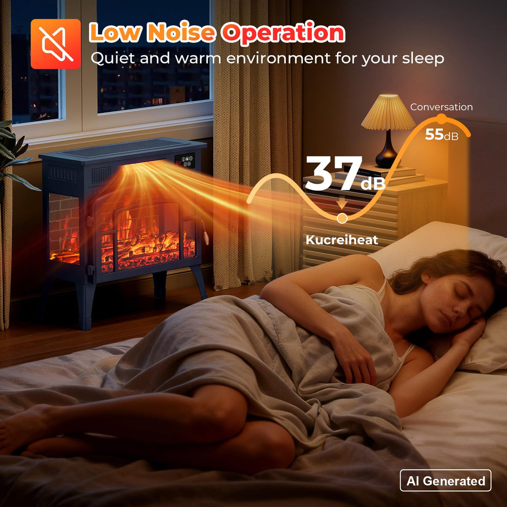 23" Electric Fireplace Heater, Freestanding Fireplace Stove, Infrared Heating, 3D Flame, Thermostat, Overheat