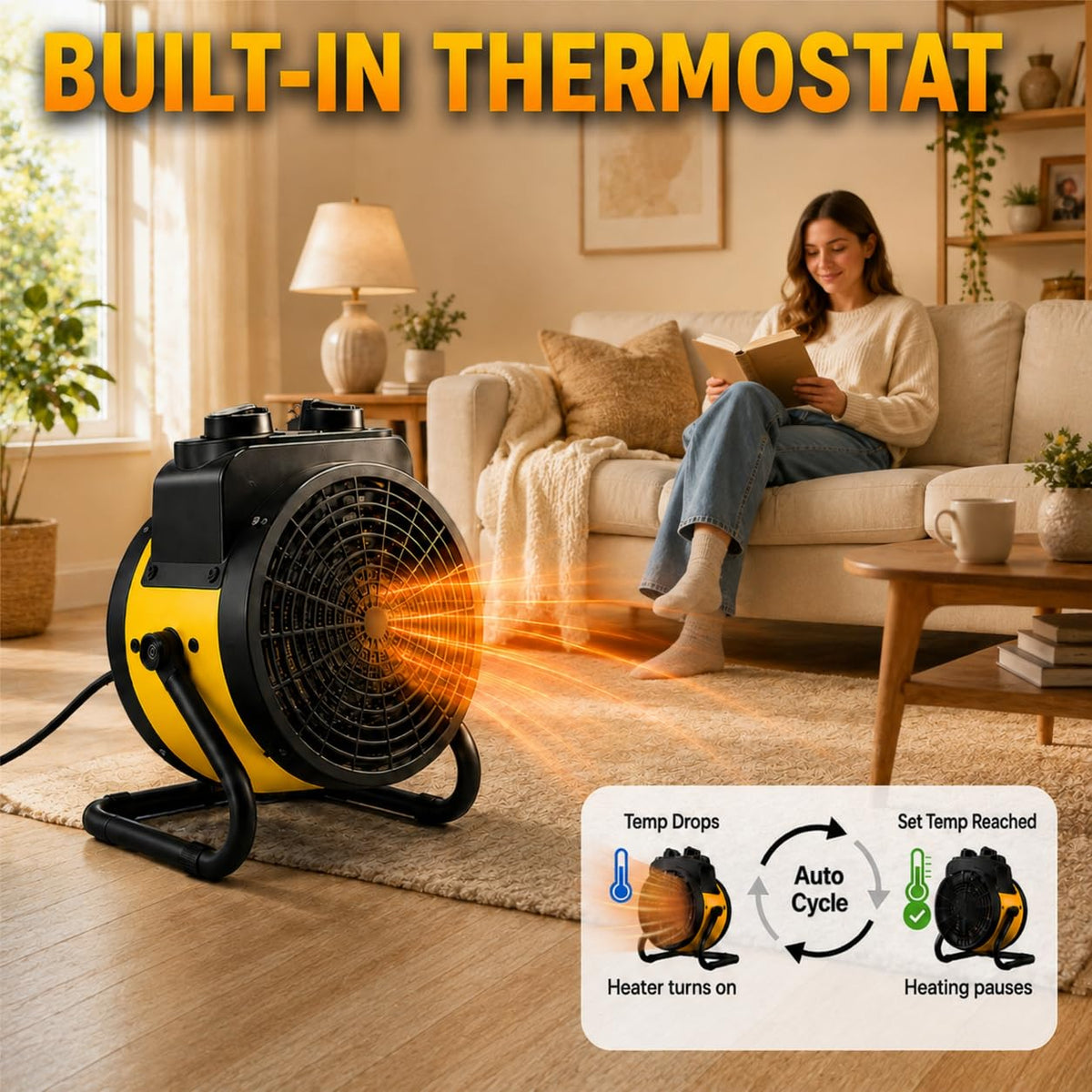 Outdoor Heaters, 1500W Greenhouse Heater with Overheat Protection, 3S Fast Heating, 3 Modes, Electric Space Heater