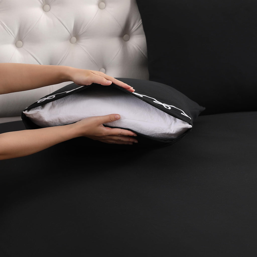 Embroidered 4-Piece Microfiber Sheet Set, Bow Black