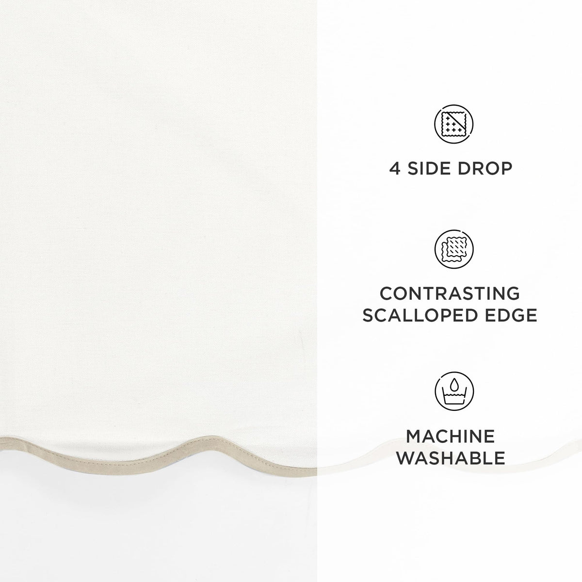 Coastal Chic Scalloped Edge Baby Crib Skirt Single 28" W x 52" L +16" Drop Neutral - White Crib Skirt - Baby