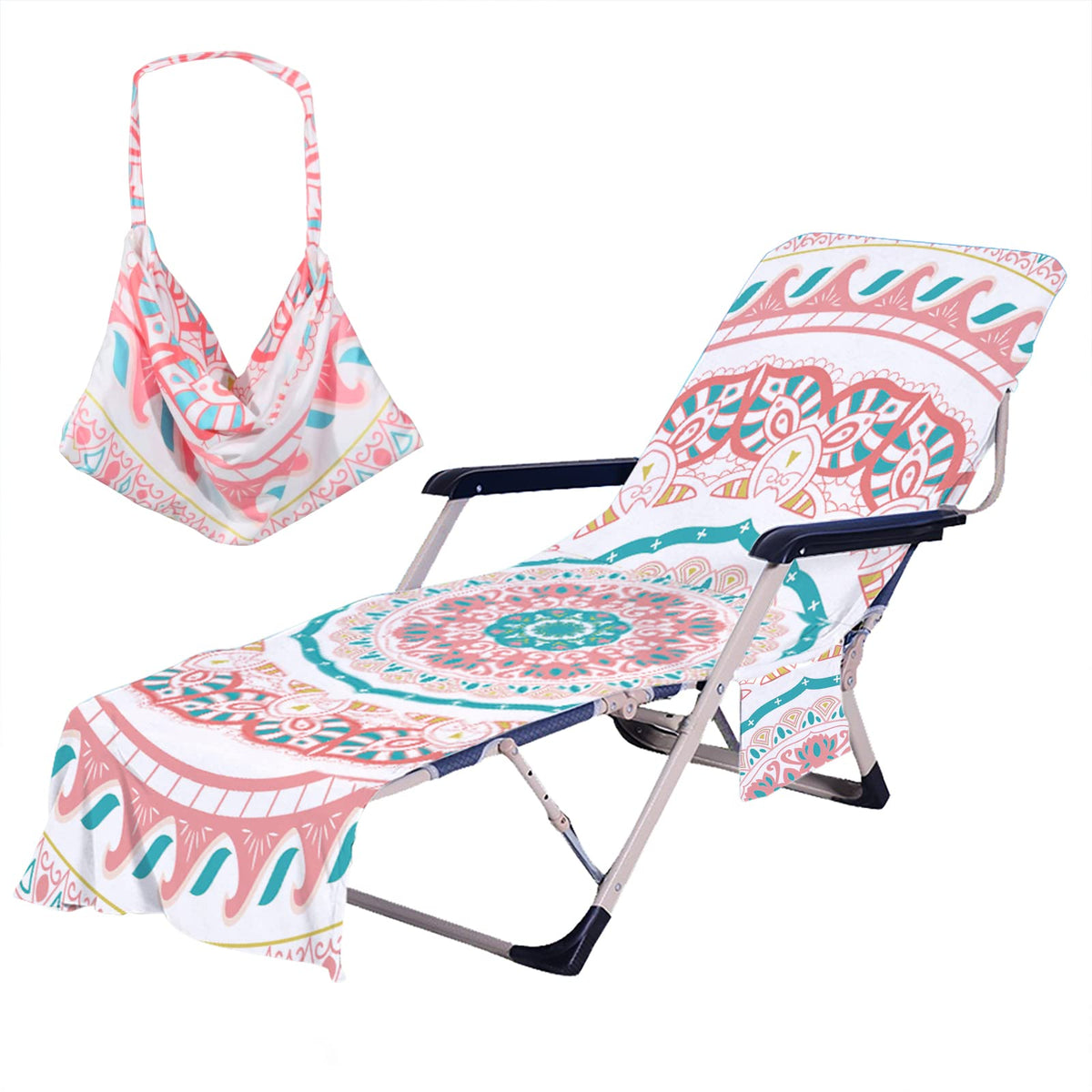 Bohemia Beach Chair Cover with Side Pockets Thick and Quick Dry Chaise Lounge Chair Towel Cover for Sun Lounger Pool