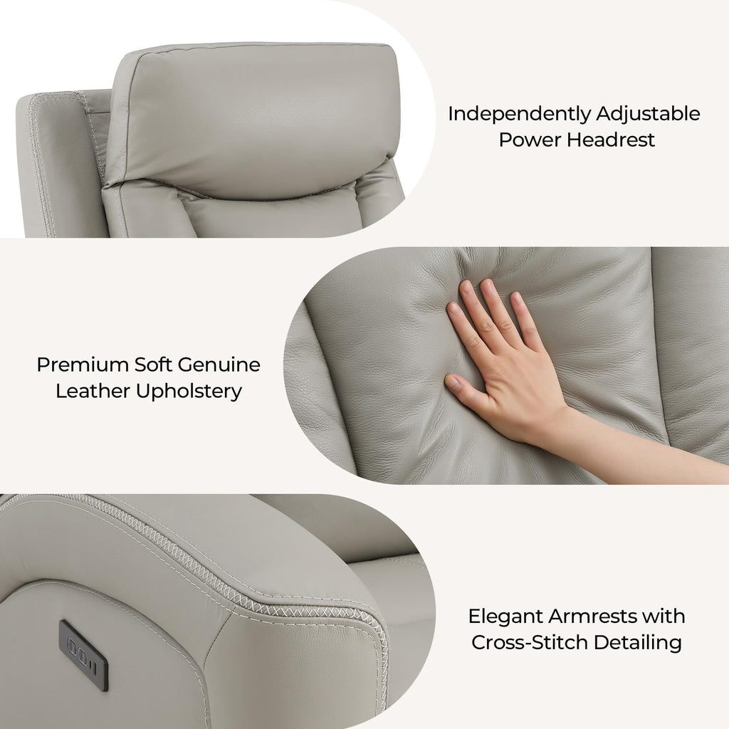 Genuine Leather Super Zero Gravity Power Recliner Chair, Light Gray
