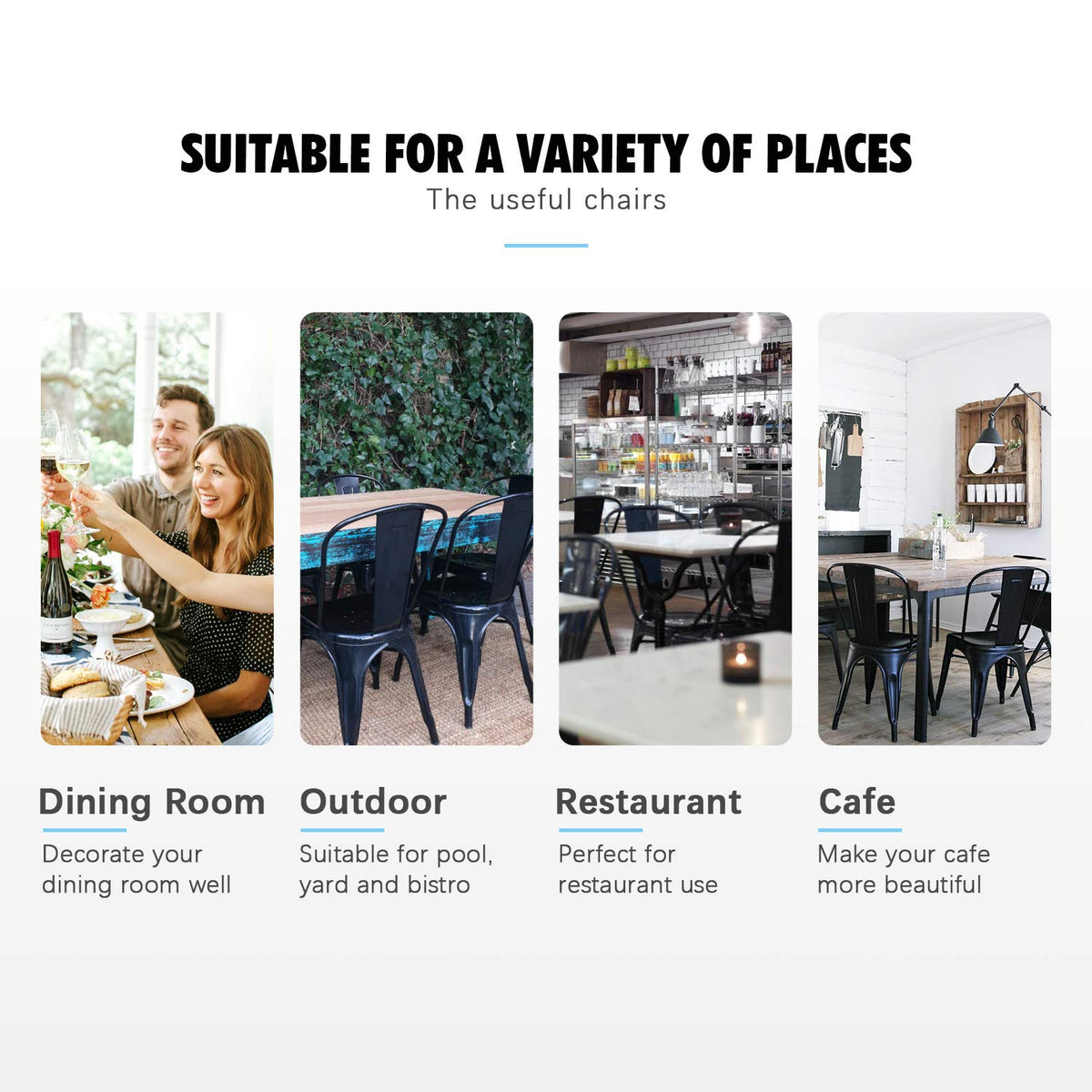 Metal Dining Chairs Indoor-Outdoor Use Stackable Side Chairs with Back Industrial Kitchen Classic Trattoria Chair Set
