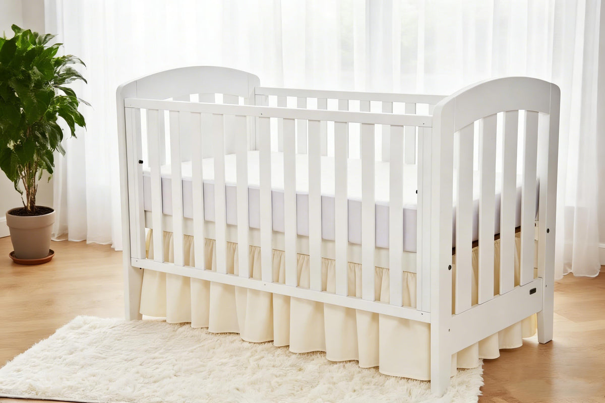 100% Natural Cotton Percale Ruffled Crib Skirt, Beige, 52" L x 28" W + 13.5"