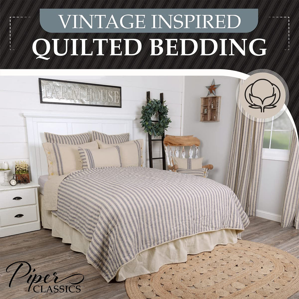 Market Place Blue Ticking Stripe Quilt