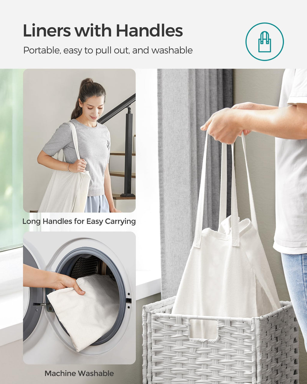 Laundry Hamper with Lid, 17.2 Gallon (65 L) Synthetic Rattan Clothes Laundry Basket with Lid and Handles, Foldable