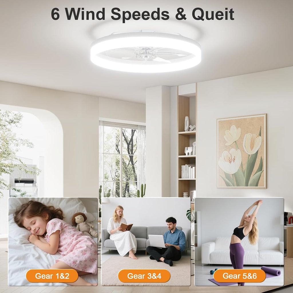 23.6" Flush Mount Chandelier Ceiling Fan with Light & Remote