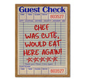 Framed Kitchen Wall Art, Retro Chef Was Cute Would Eat Here Again Pictures Wall Decor, Funky Guest Check Poster