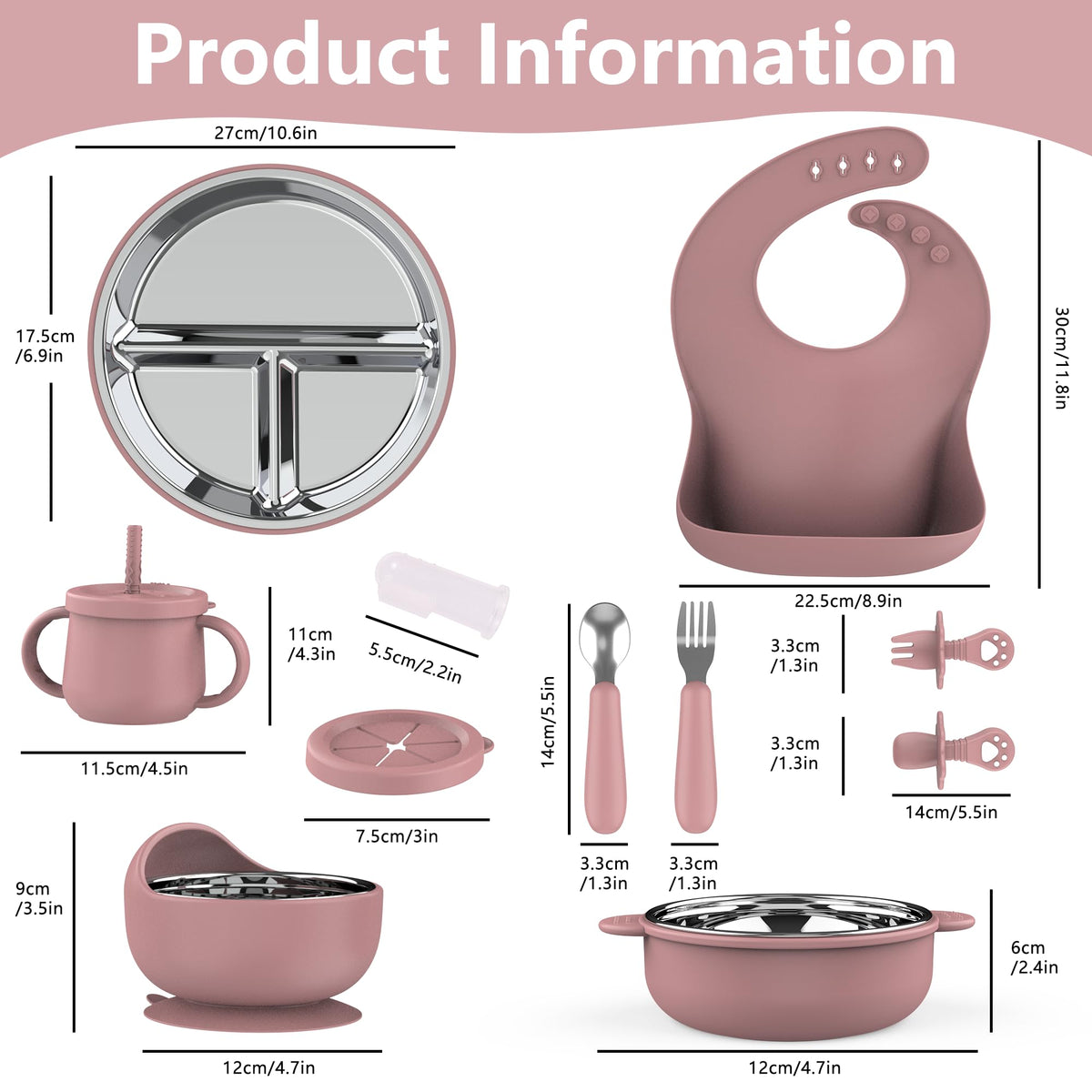 13PCS Baby Feeding Set, Removable Stainless & Silicone, Odor-Free