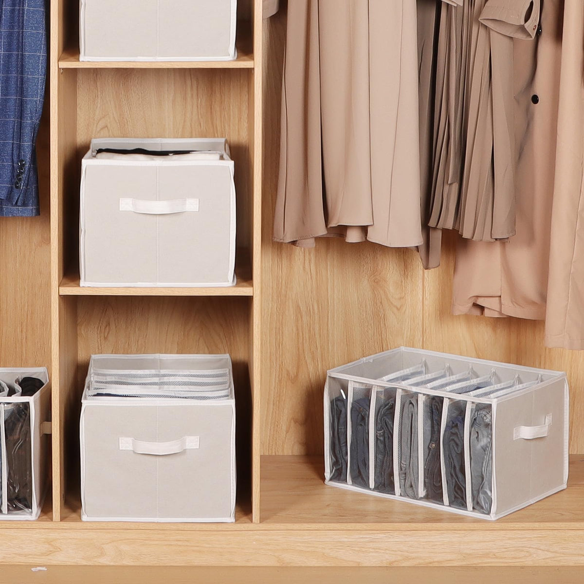 Pants Organizer for Closet Closet Drawer Organizer, Beige, 6 Pack