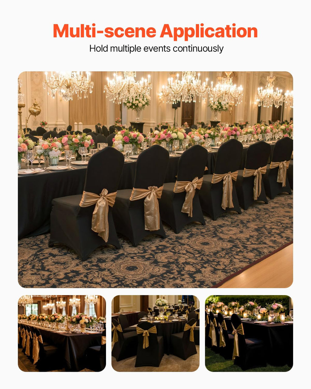 50 Pcs Black Chair Covers Polyester Spandex Stretch Slipcovers for Wedding Party Dining Banquet Arched-Front Chair