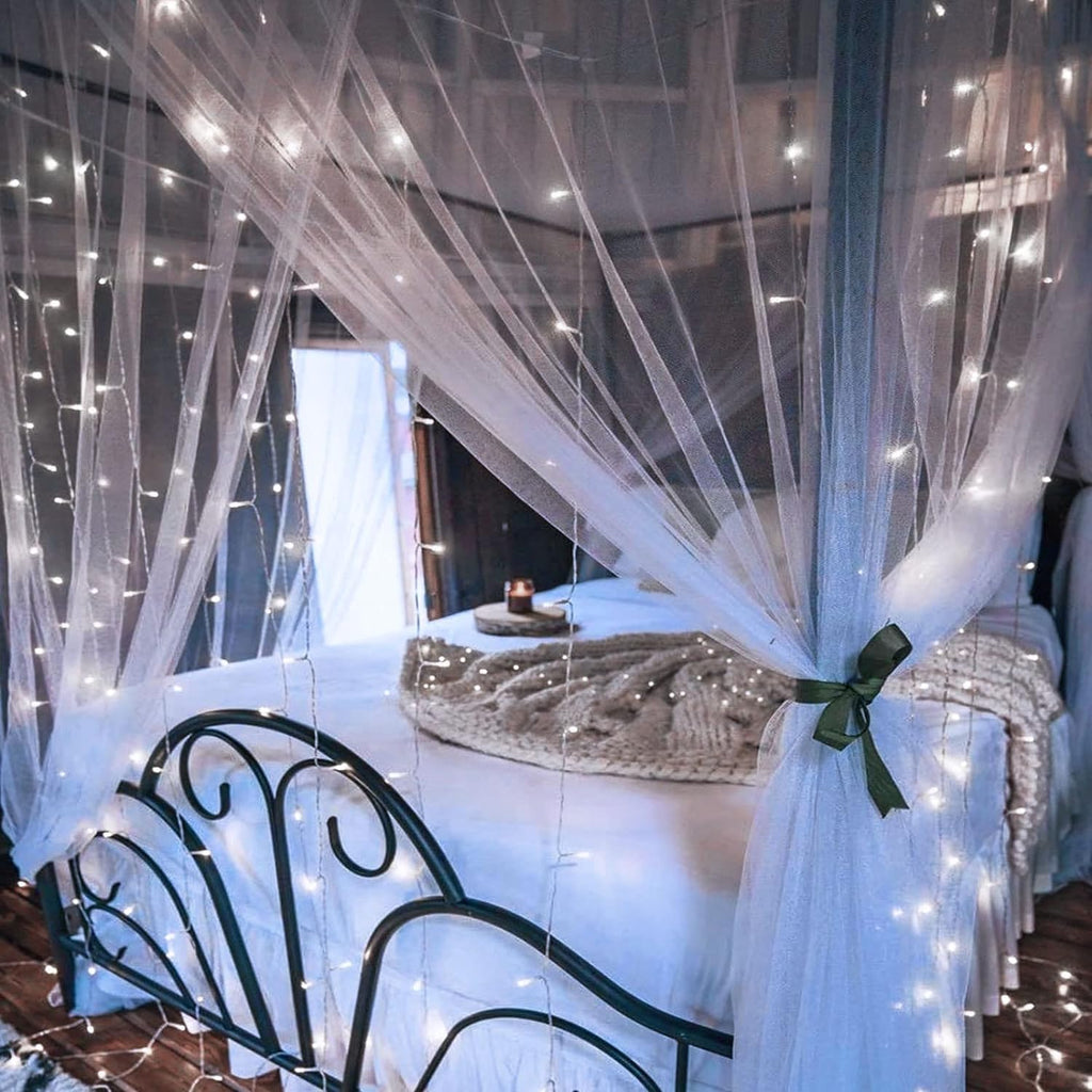 9.8Ft×9.8ft Christmas Curtain Lights Battery Operated with Remote